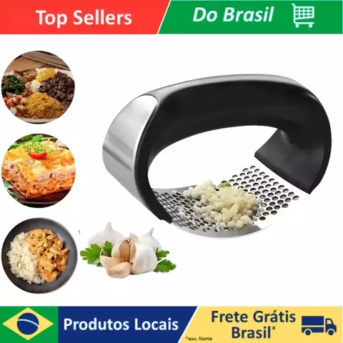 Kit 3 Espremedores de Alho, Cebola e Batata, Amassador em Aço Inox