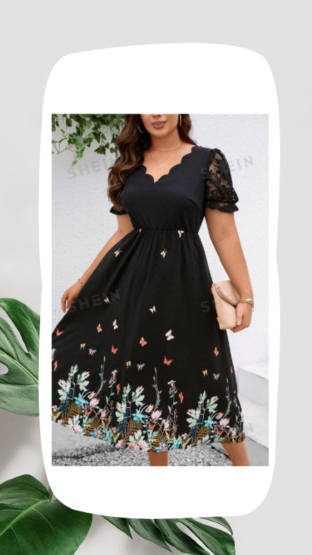 Vestido De Manga Corta Con Encaje