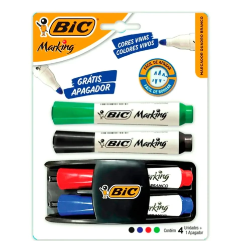 Borrador De Pizarra Bic + 4 Marcadores Colores