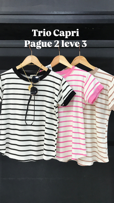 Kit 3 Blusas listrada viscolycra - comprar online