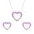 Conjunto Prateado de Coração Vazado Cravejado de Zircônia Rosa Dois Tons - comprar online