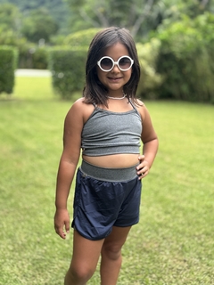 Conjunto Infantil Shorts duplo e top Azul Marinho com cós cinza - comprar online