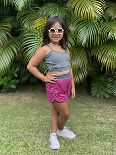 Conjunto Infantil Shorts duplo e top Fuscia com cinza - comprar online