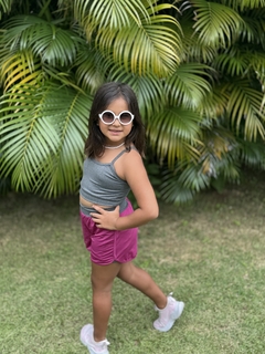 Conjunto Infantil Shorts duplo e top Fuscia com cinza - loja online