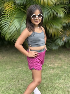 Imagem do Conjunto Infantil Shorts duplo e top Fuscia com cinza