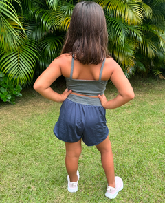 Conjunto Infantil Shorts duplo e top Azul Marinho com cós cinza - loja online