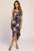 Vestido Midi com Estampa Floral Azul Marinho e Saia Tulipa - loja online