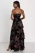 Vestido Longo Preto com Camadas de Veludo Floral - comprar online