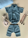 BODY CAMISA Y SHORT DE LINO AZUL. SET NACHO
