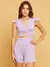 Conjunto Feminino de Malha Crepe Short e Cropped com faixa transpassada. Moda verão.