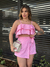 Conjunto em Crepe Floral Cropped Babado e Short Saia Amarração - comprar online