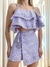 Conjunto em Crepe Floral Cropped Babado e Short Saia Amarração - Elasunique