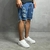 Bermuda Jeans Escuro Rasgado Estilo Jogador na internet