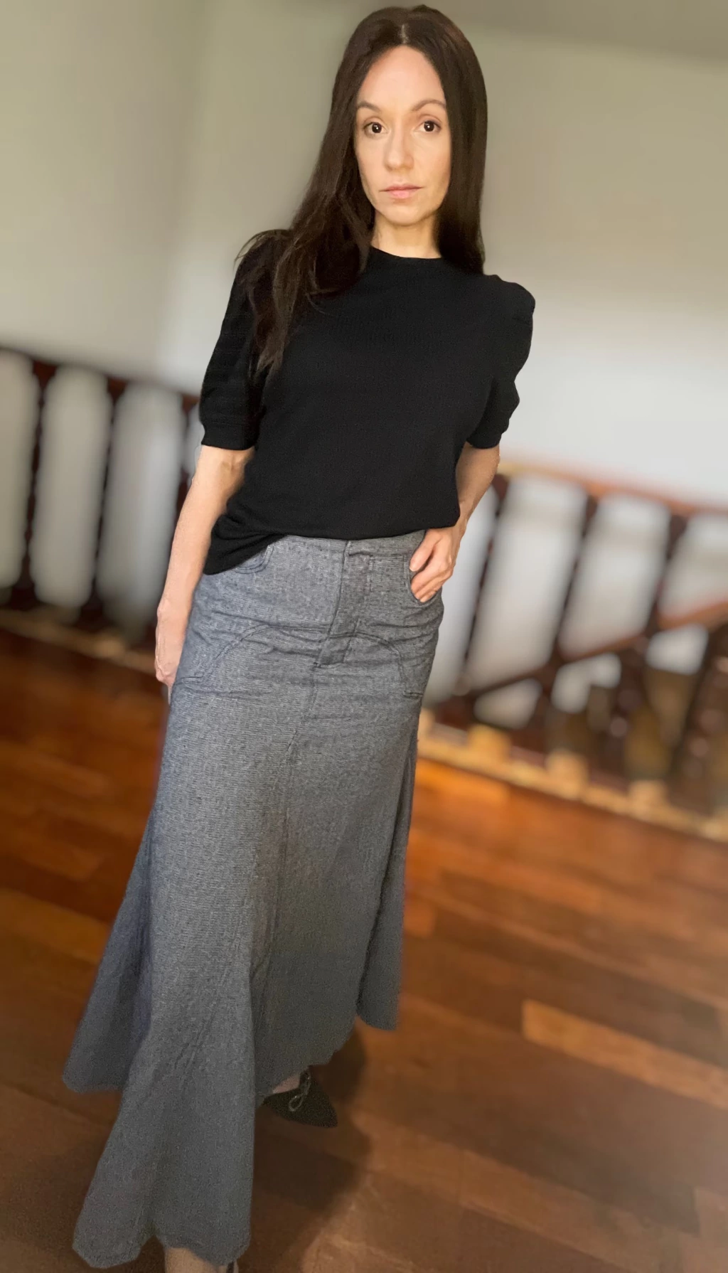 Saia Midi Jeans Tropical Linen