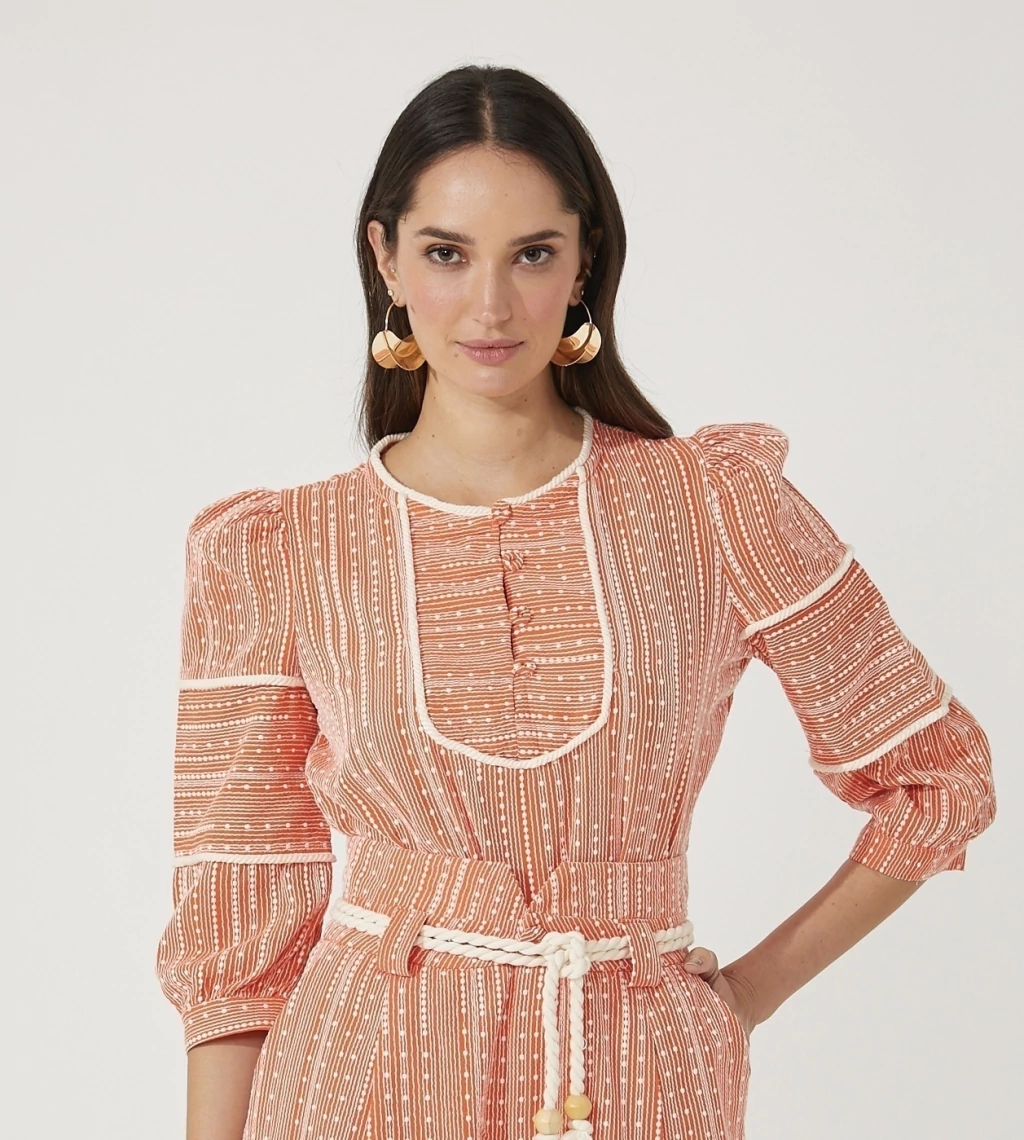 Blusa Bianca Bordada 100% Algodão Laranja