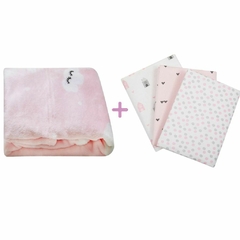 Kit Cobertor Microfibra Bebe Estampado Manta1,10x80cm + Cueiro Flanelado Bebê Papi Composê Com Três unidades - loja online