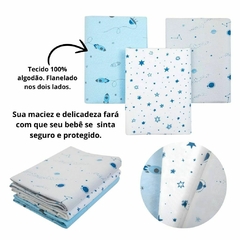 Kit Cueiro Flanelado Manta Estampado E Paninho De Boca Com Prendedor de Chupeta Babete Bebê - comprar online