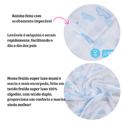 Fralda de Pano Super Luxo Com Bainha Tecido Duplo Estampada Branca Papi Mami 5 Unidades Para Bebe na internet