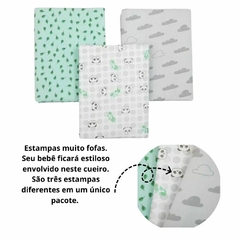 Kit Cueiro Flanelado Manta Estampado E Paninho De Boca Com Prendedor de Chupeta Babete Bebê - Dallas Baby Enxoval