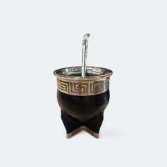 Mate Imperial de acero forrado en cuero con virola y base cruz de alpaca Griega
