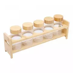 Conjunto 5 Porta Temperos de Vidro com Tampa e Suporte de Bambu - Kaza 8