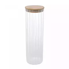 Pote Hermético de Vidro Canelado com Tampa de Bambu 1,3L - comprar online