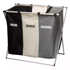 Cesto para Lavanderia de Poliéster com Alças e 3 Compartimentos Dobrável 65cm x 38cm x 57cm - comprar online
