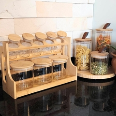 Conjunto 8 Porta Temperos de Vidro com Tampa e Rack de Bambu 120ml/500ml na internet