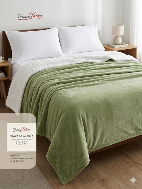 Frazada Corderito y Flannel Premium - Doble Faz Lisa 2 1/2 Plazas