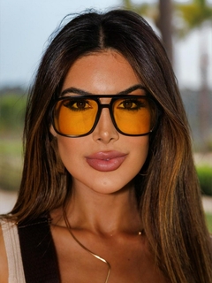 LIANA | Óculos de Sol Aviador Retangular em Acetato - Com Lentes Amarelas – Preto - comprar online