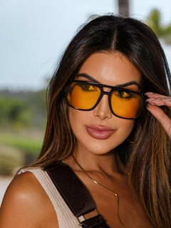 LIANA | Óculos de Sol Aviador Retangular em Acetato - Com Lentes Amarelas – Preto - Lamel Glasses