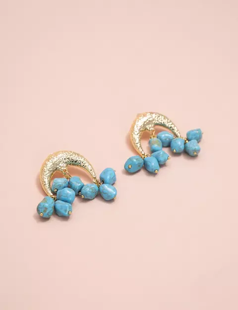 Brinco Pedra Turquesa Pingente Arco