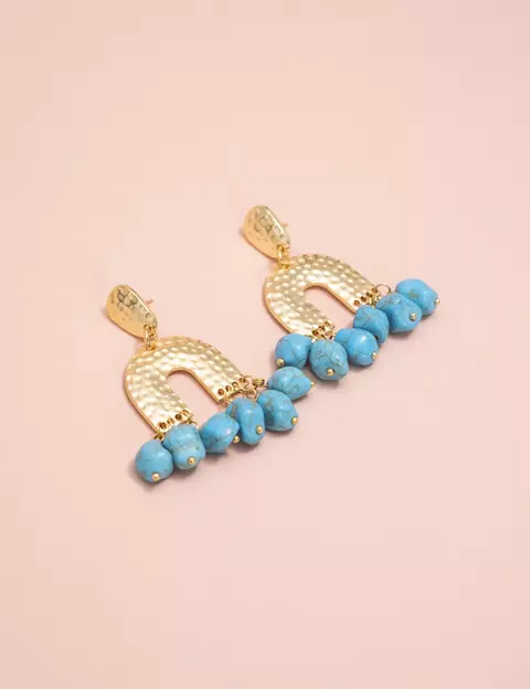 Brinco Pedra Turquesa Pingente Lu