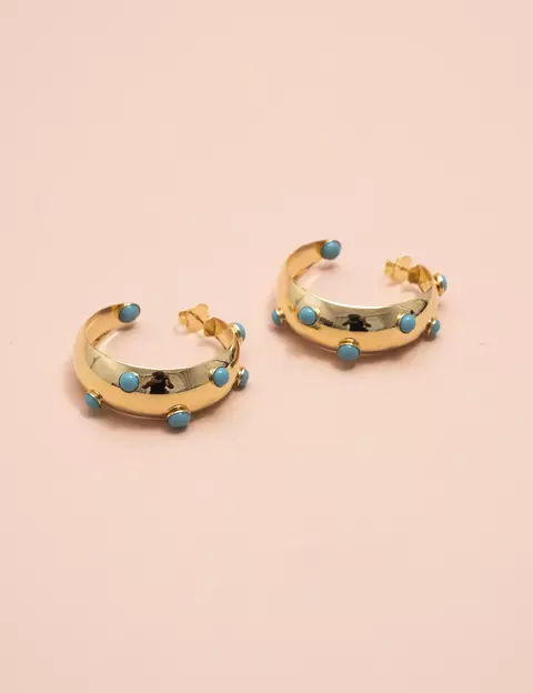 Brinco Argola Pedra Azul Turquesa Livia - comprar online