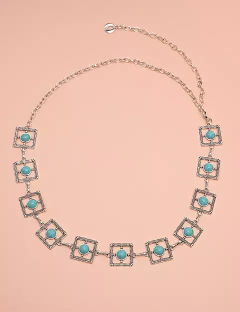 Cinto Boho Pedra Turquesa Quadrado