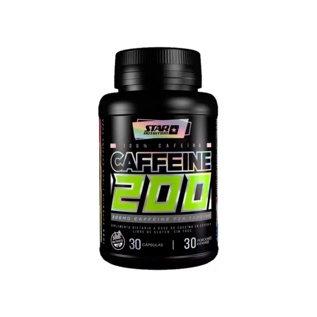 Cafeina Caffeine 200mg Star Nutrition 30cap. Rendimiento Sabor Sin Sabor