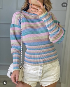 Blusa Feminina Tricot Manga Longa Listras