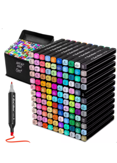 Marcador Conjunto Canetas Cores Permanente Ponta Dupla Estojo Escolar Canetinha Quantidade:Com 80