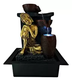 Fuente De Agua Mediana Buda Sentado Cascada + Led 41cm