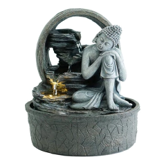 Fuente de Agua Mediana 26cm Buda Cascada Simil Piedra Led Zen Tm Gris