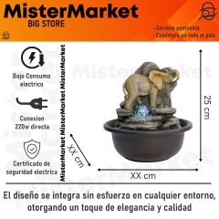 Fuente De Agua Mediana 25cm Luz Esfera Elefante Zen Deco Tm Gris - comprar online