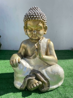 Figura rativa Grande Niño Buda Meditando Zen nacar 63.5cm - Mister Market Mayorista