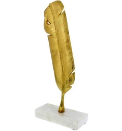 Deco Pluma Adorno Escultura Aluminio Dorado Marmol Mk - comprar online