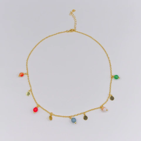 Colar mix de ágatas e medalhas banhado a ouro 18K