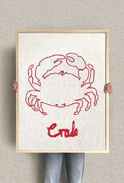 Quadro bordado à mão Crab - Vermelho - 70 x 90 cm - comprar online