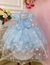 Vestido de Festa Infantil Fantasia Frozen Com Capa Princesa Elsa Luxo Azul Bebê - loja online