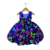 Vestido de Festa Infantil Azul Marinho Neon Colorido Brilha No Escuro