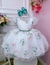 Vestido de Festa Infantil Branco Luxo Daminha Florista Floral Verde Oliva Terracota