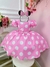 Vestido de Festa Infantil Minnie Rosa Poá com Strass
