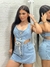 Conjunto Jeans Shorts Saia e cropped - loja online